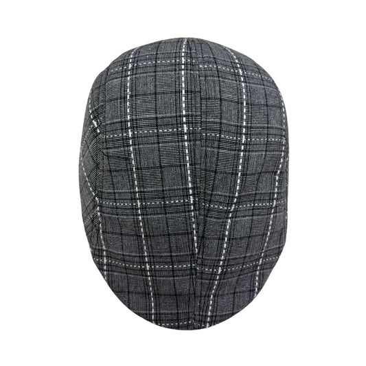 Flat Cap | Grey Plaid Flat Cap with White Stitching – Grey