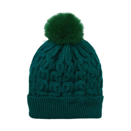 Fashion Bobble Hat | Chunky Cable Knit Pom-Pom Beanie – Emerald Green