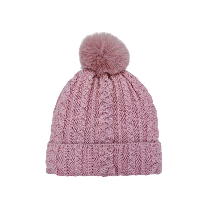 IGO2507448 Solid Color Cable Knit Basic Bobble Hat