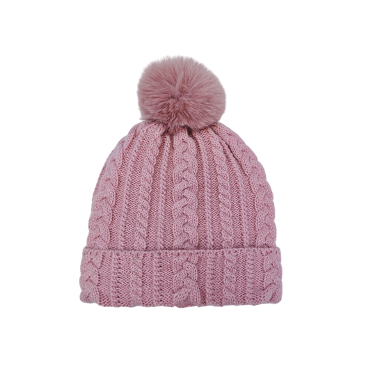 IGO2507448 Solid Color Cable Knit Basic Bobble Hat