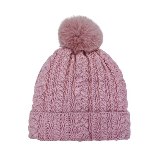 Fashion Bobble Hat | Cable Knit Pom-Pom Beanie –Pink