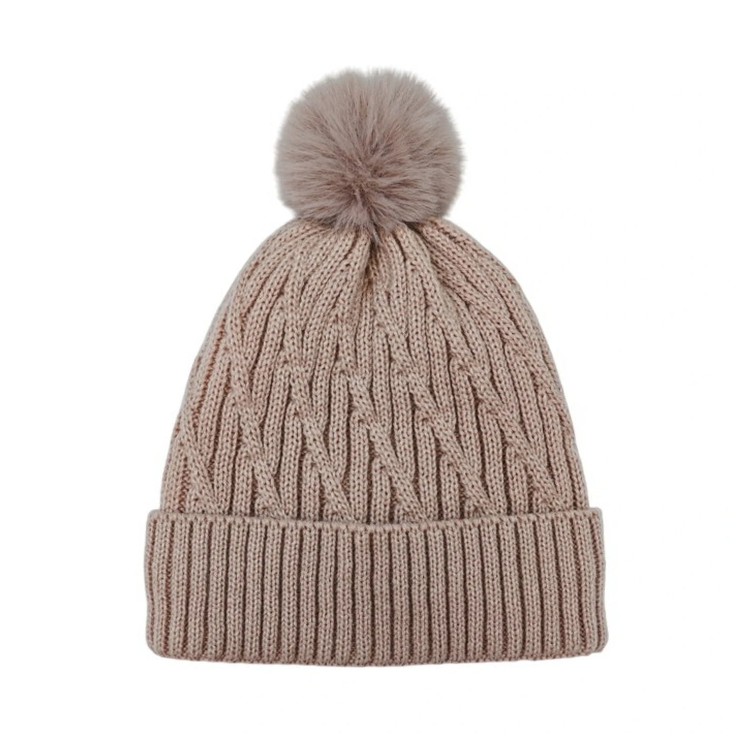 Fashion Bobble Hat | Women's Chevron Cable Knit Pom-Pom Beanie – Blush Pink