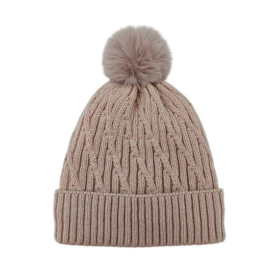 Fashion Bobble Hat | Women's Chevron Cable Knit Pom-Pom Beanie – Blush Pink