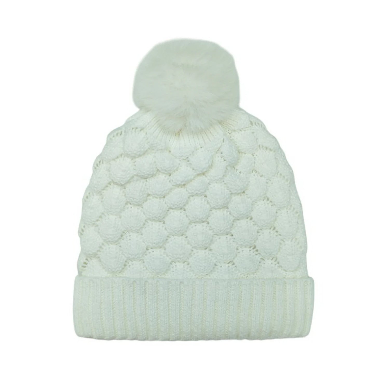 Fashion Bobble Hat | Women's Bubble Knit Pom-Pom Beanie – Cream