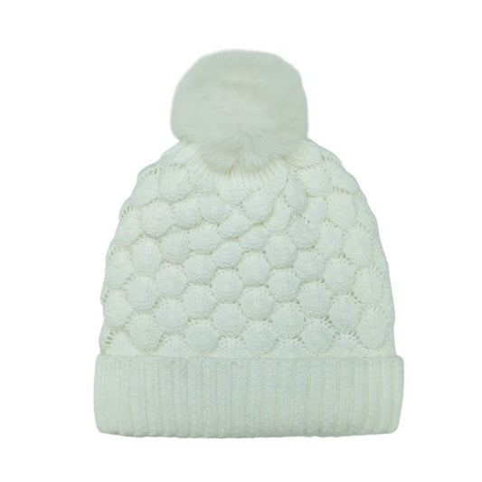 Fashion Bobble Hat | Women's Bubble Knit Pom-Pom Beanie – Cream
