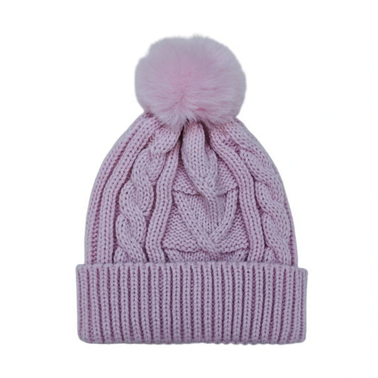 Fashion Bobble Hat | Women's Chunky Cable Knit Pom-Pom Beanie – Soft Pink