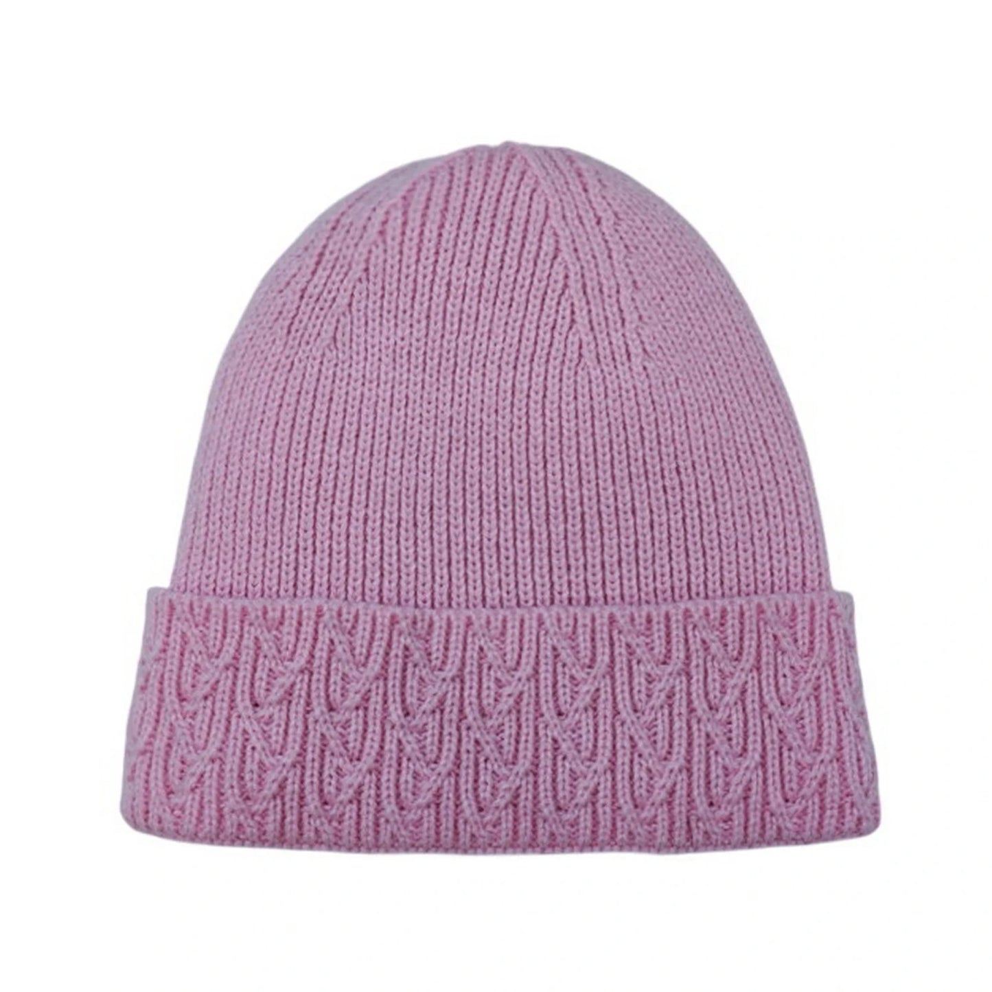 Ski Hat | Rib & Cable Knit Cuff – Blush Pink