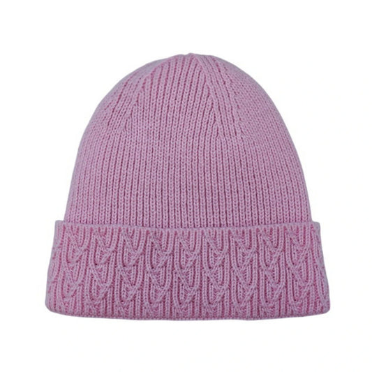 Ski Hat | Rib & Cable Knit Cuff – Blush Pink