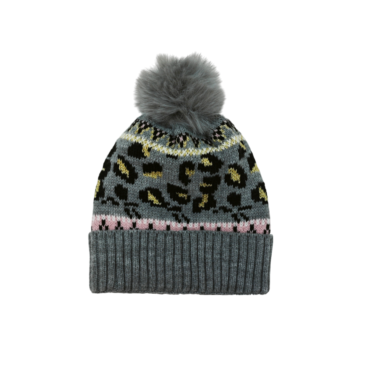 IGO2507461 Leopard Jacquard Fashion Bobble Hat