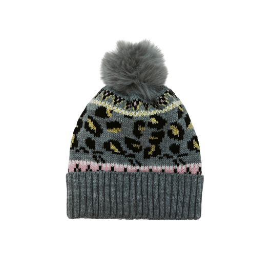 IGO2507461 Leopard Jacquard Fashion Bobble Hat