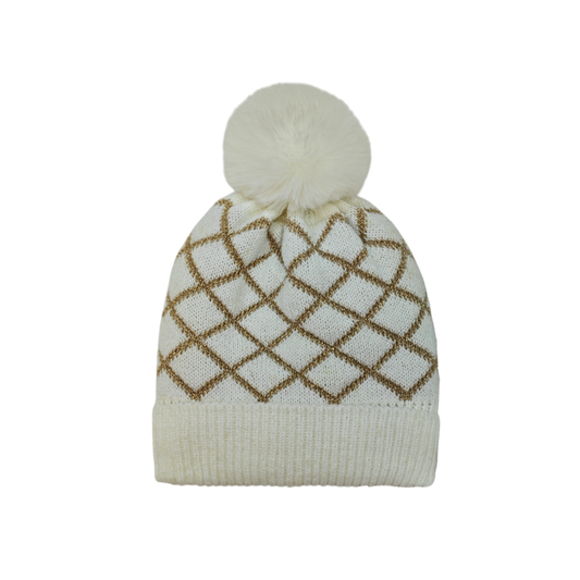 IGO2507463 Diamond Jacquard Fashion Bobble Hat
