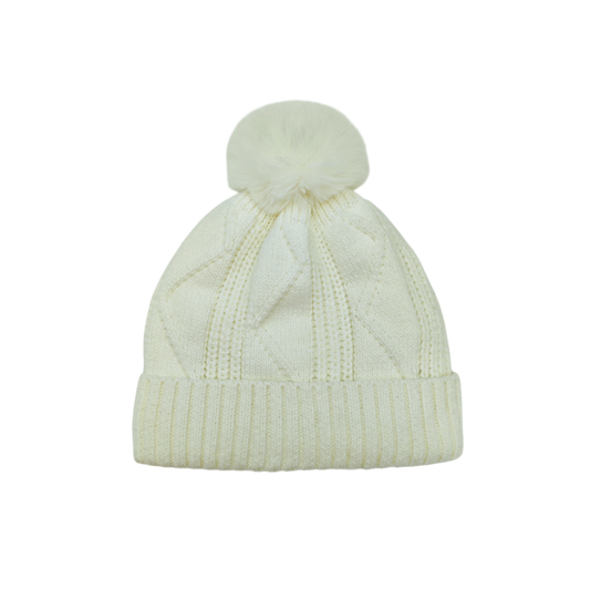 IGO2507464 Solid Color Cable Knit Basic Bobble Hat