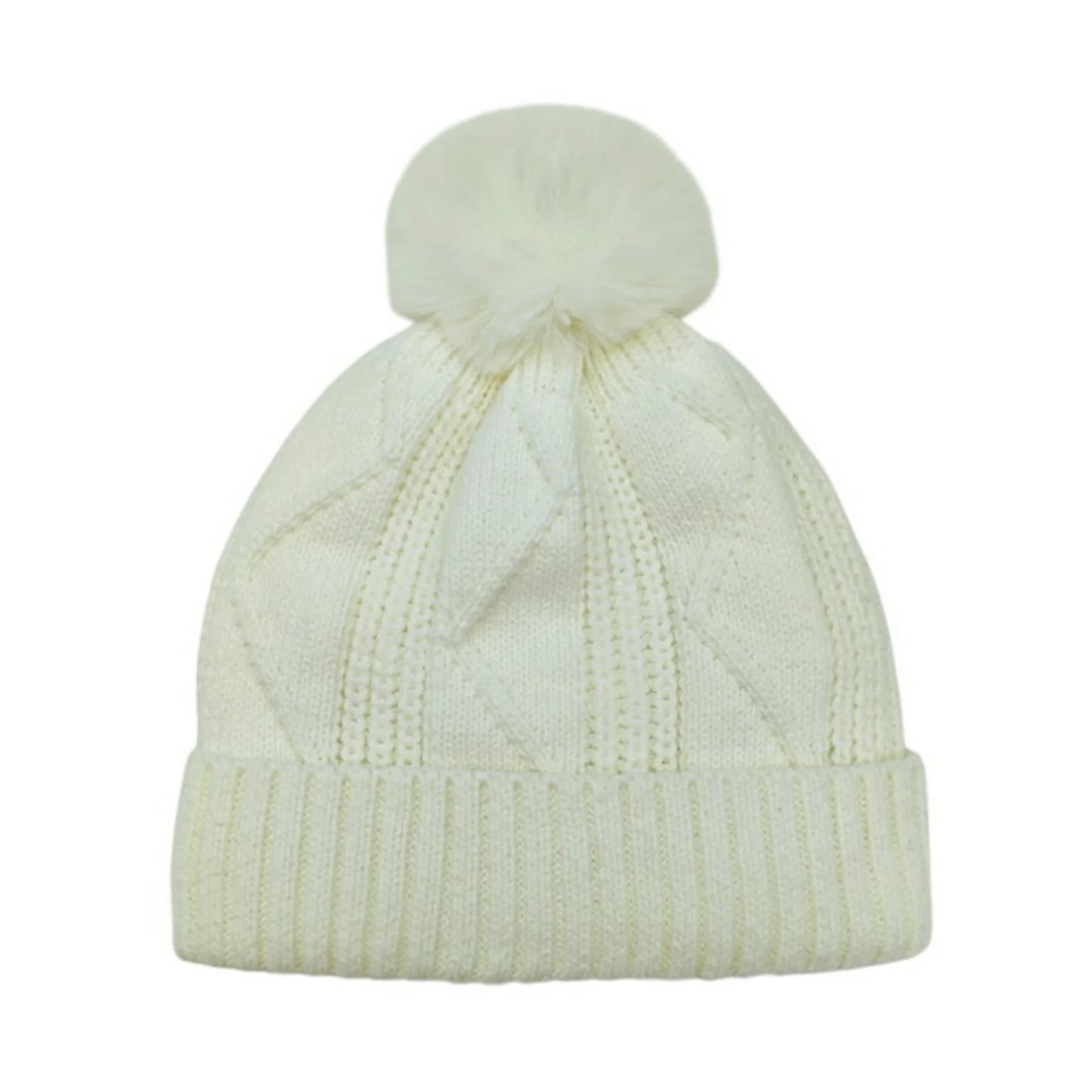 Fashion Bobble Hat | Cable Knit Pom-Pom – Cream