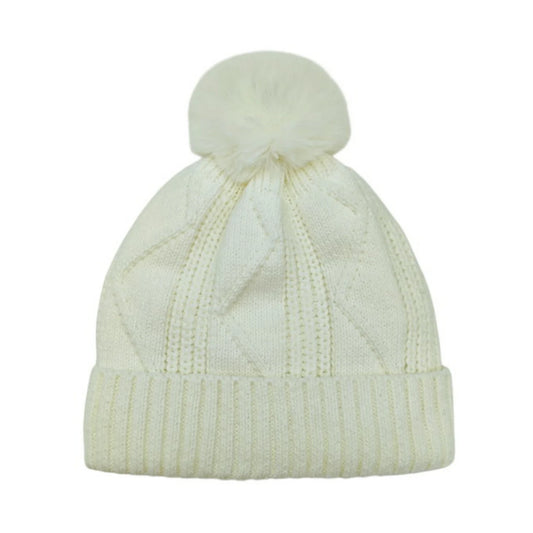 Fashion Bobble Hat | Cable Knit Pom-Pom – Cream