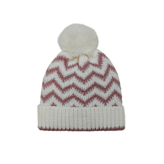 IGO2507466 Chevron Pattern Contrast Color Fashion Bobble Hat