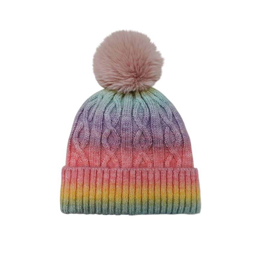 IGO2507469 Rainbow Gradient Cable Knit Fashion Bobble Hat