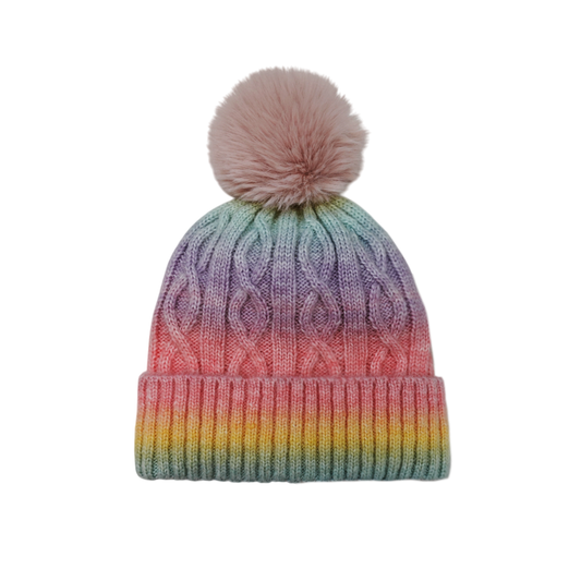IGO2507469 Rainbow Gradient Cable Knit Fashion Bobble Hat
