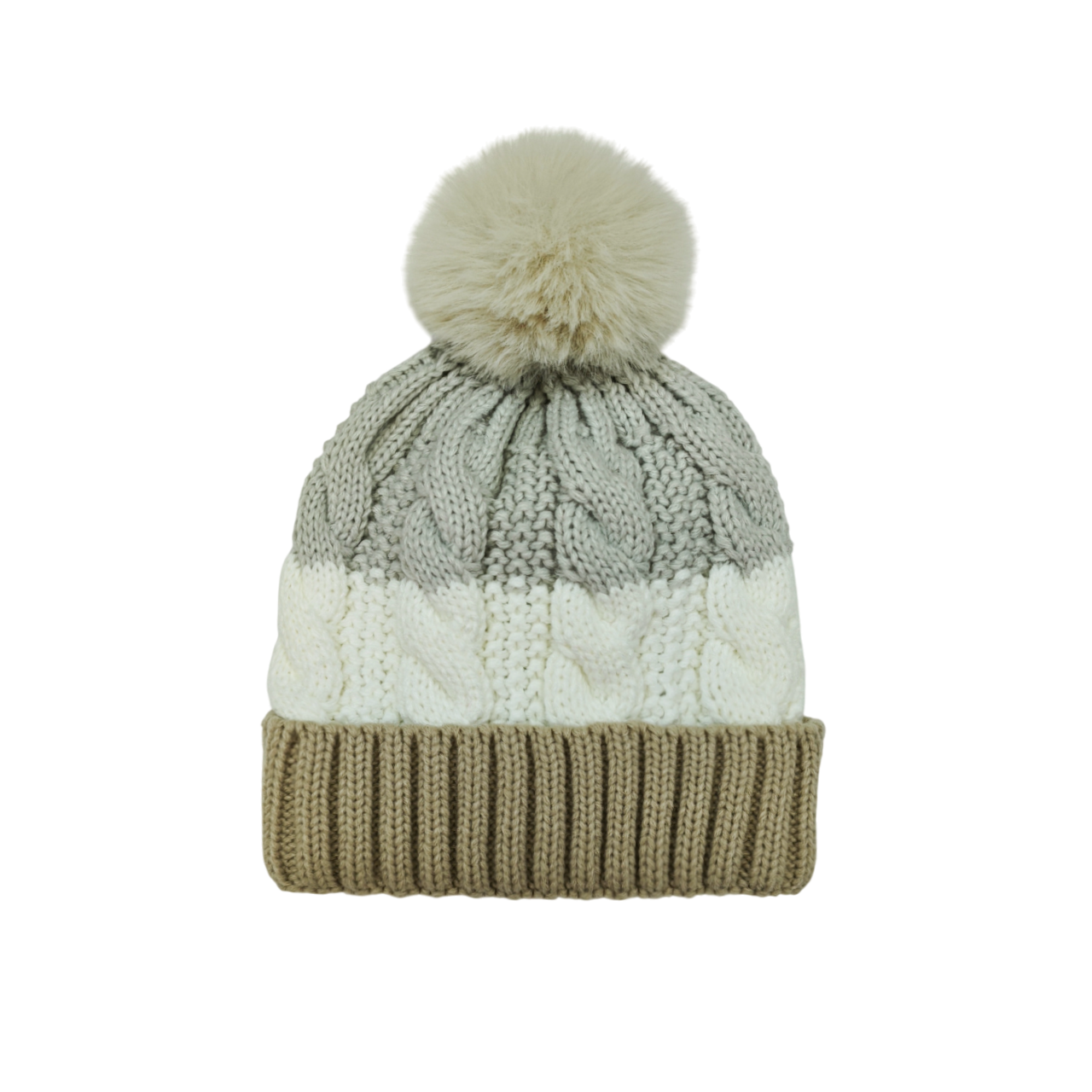 IGO2507470 Color Block Cable Knit Fashion Bobble Hat