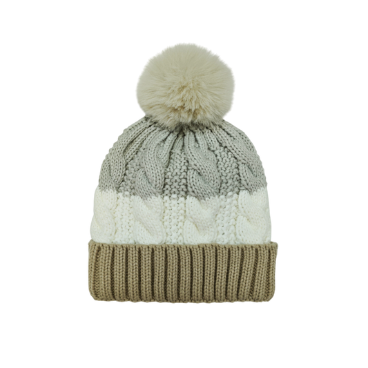 IGO2507470 Color Block Cable Knit Fashion Bobble Hat