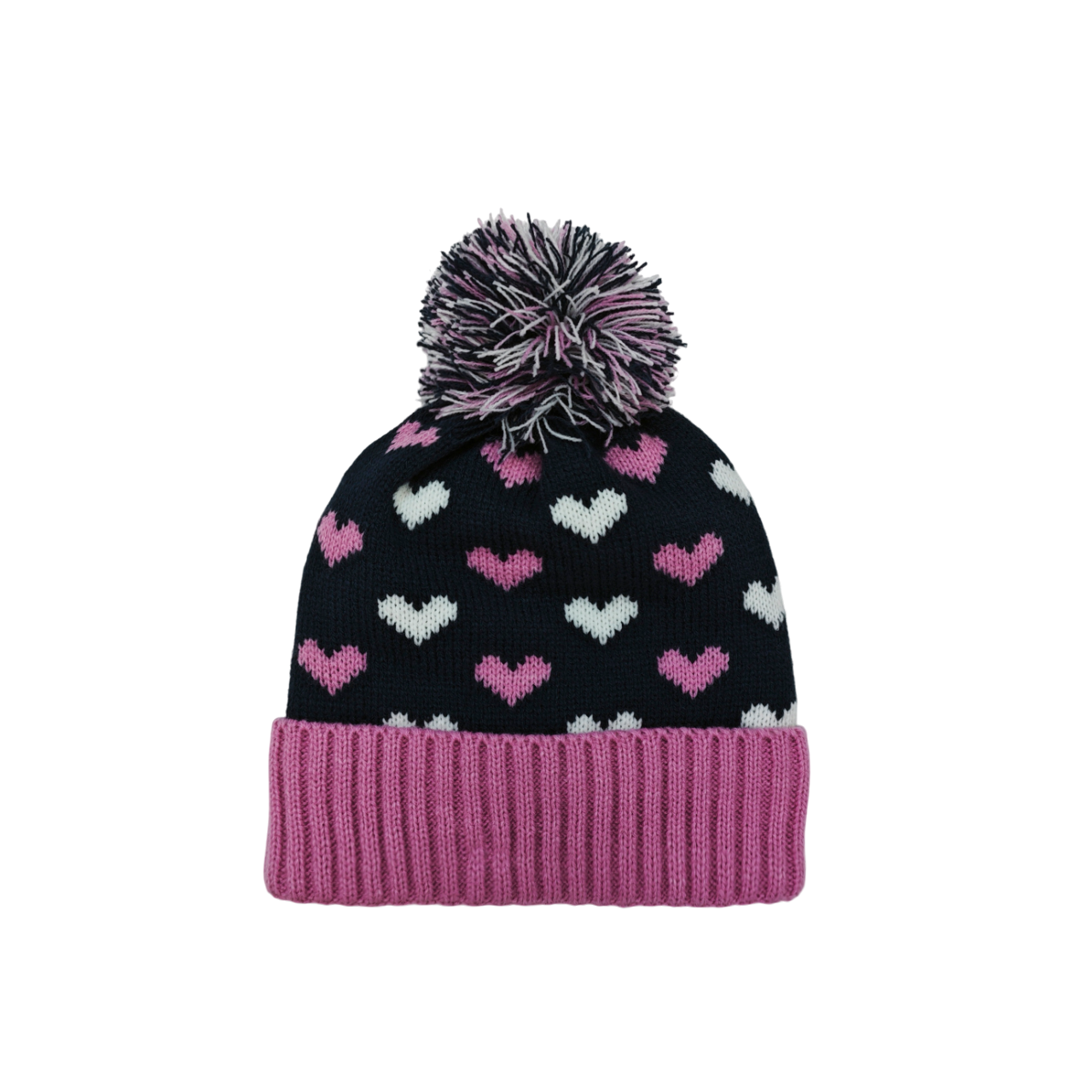 IGO2507472 Heart Pattern Jacquard Fashion Bobble Hat