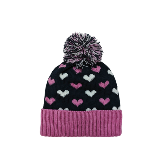 IGO2507472 Heart Pattern Jacquard Fashion Bobble Hat