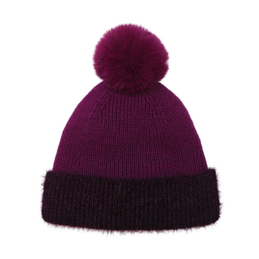 Fashion Bobble Hat | Two-Tone Pom-Pom Design – Plum & Dark Purple