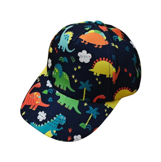 Patterned Baseball Cap | Kids Colourful Dinosaur Print – Navy Blue