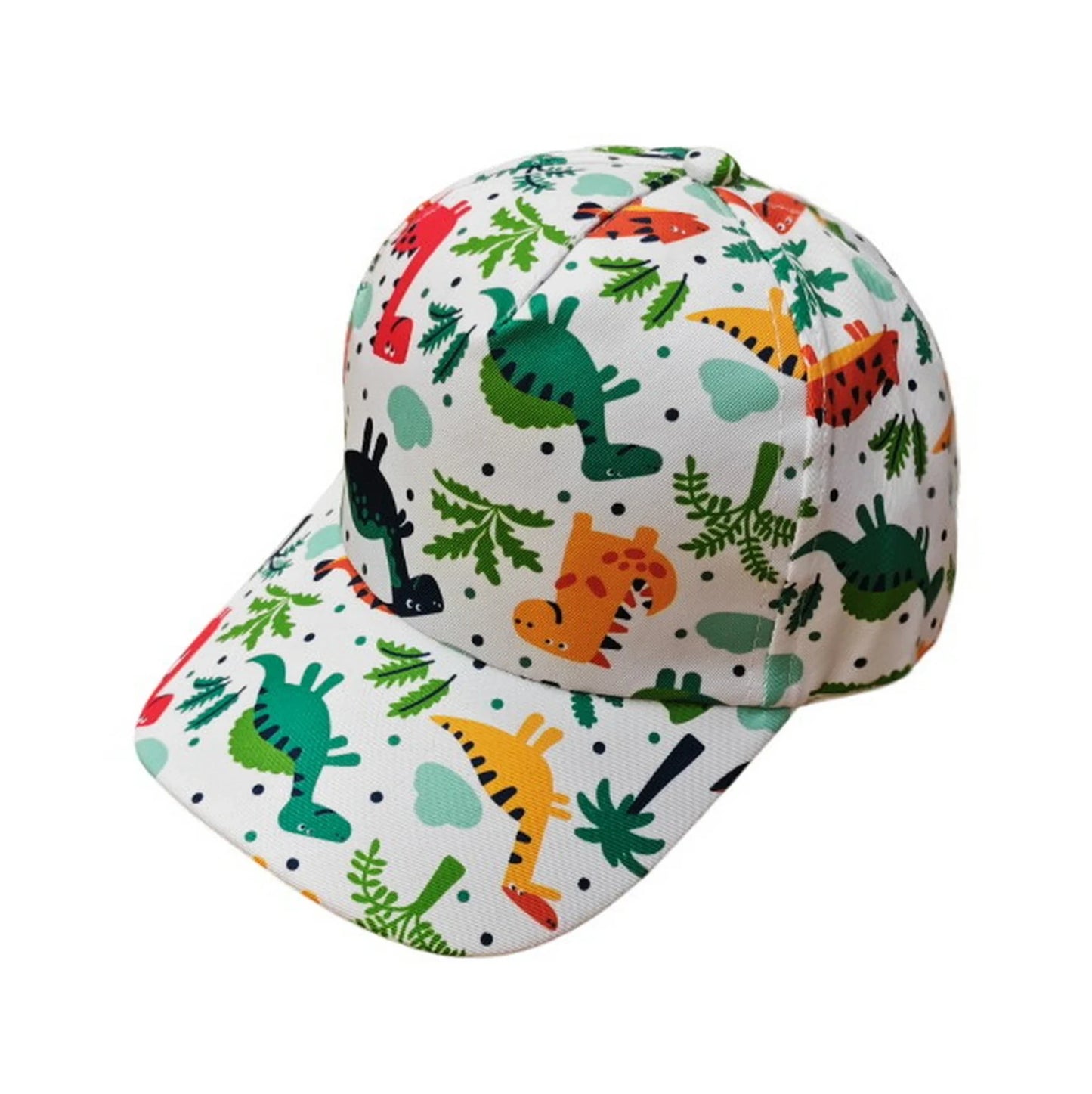 Patterned Baseball Cap | Kids Playful Dinosaur Print – White