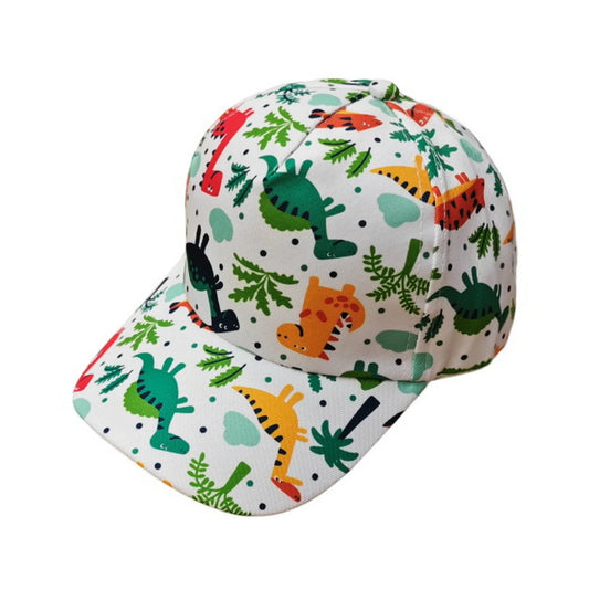 Patterned Baseball Cap | Kids Playful Dinosaur Print – White