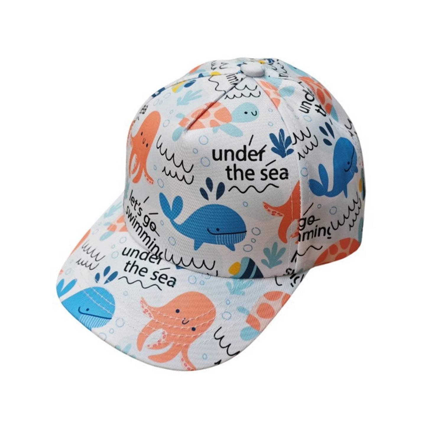 Patterned Baseball Cap | Kids Under the Sea Print – White