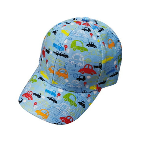 Patterned Baseball Cap | Kids Cartoon Car Print –Blue