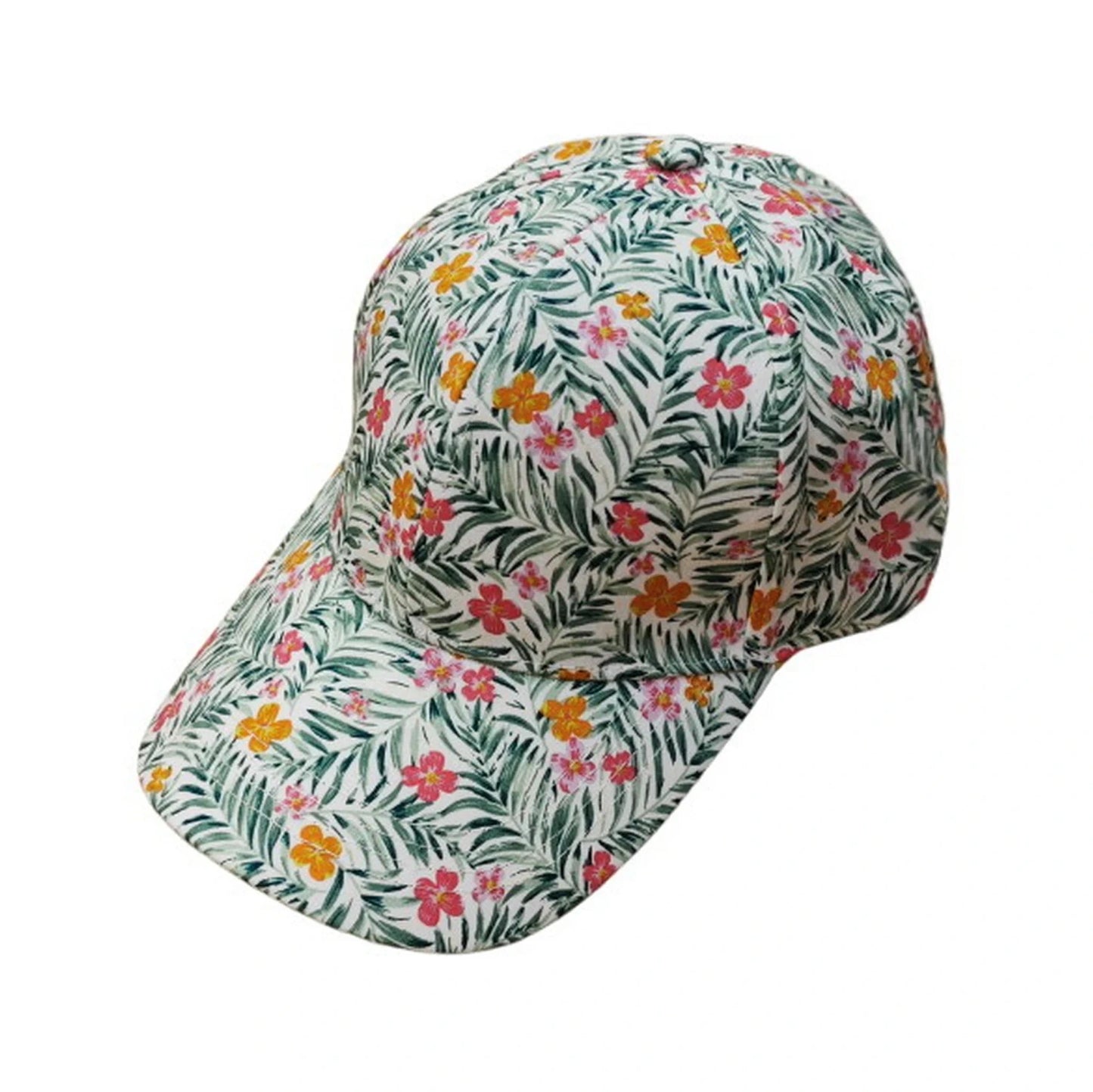 Patterned Baseball Cap | Tropical Leaf & Floral Print – Green & White