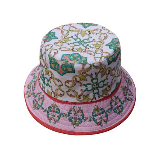 Patterned Bucket Hat | Ornate Tile Print – Pink & Green