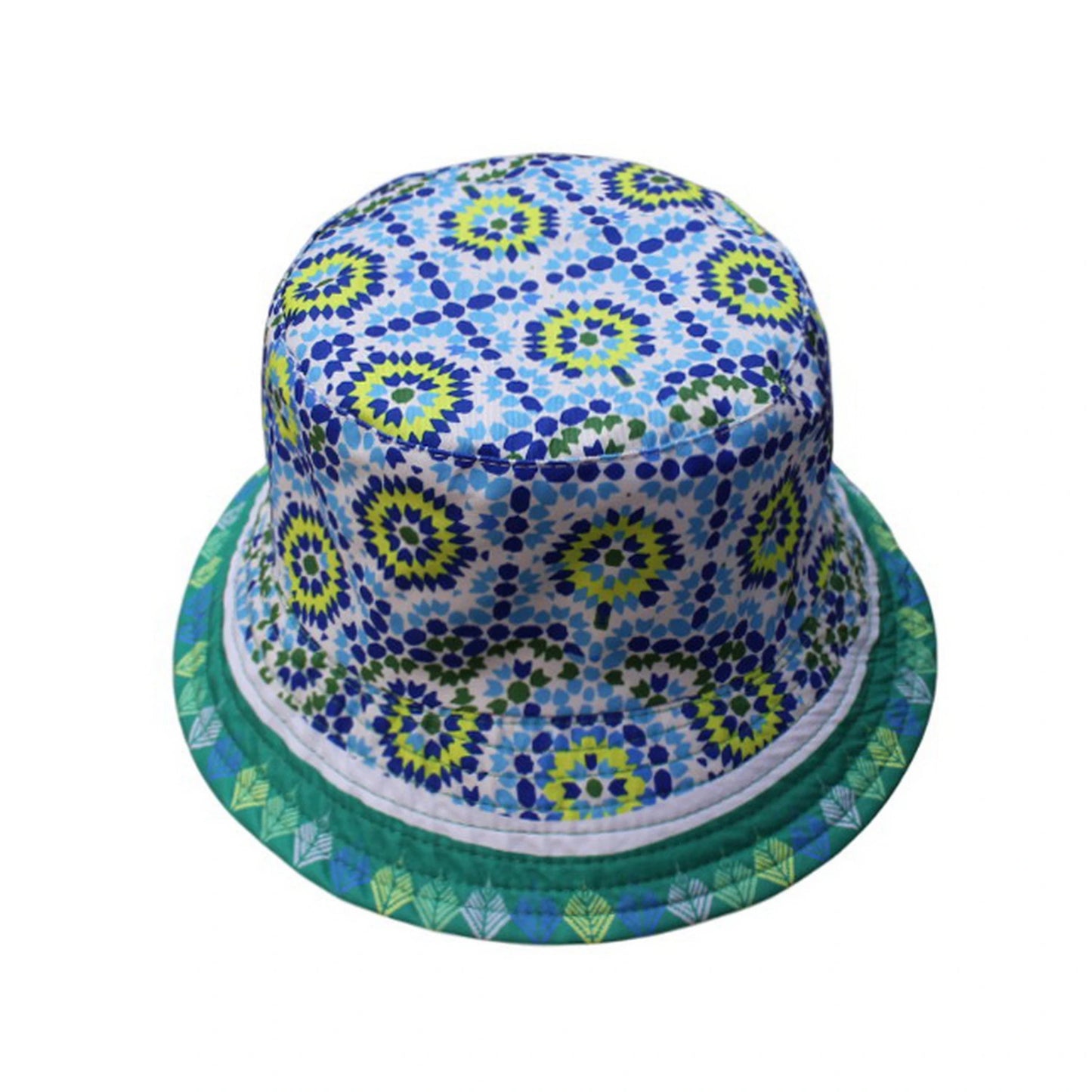 Patterned Bucket Hat | Geometric Floral Print – Blue & Green
