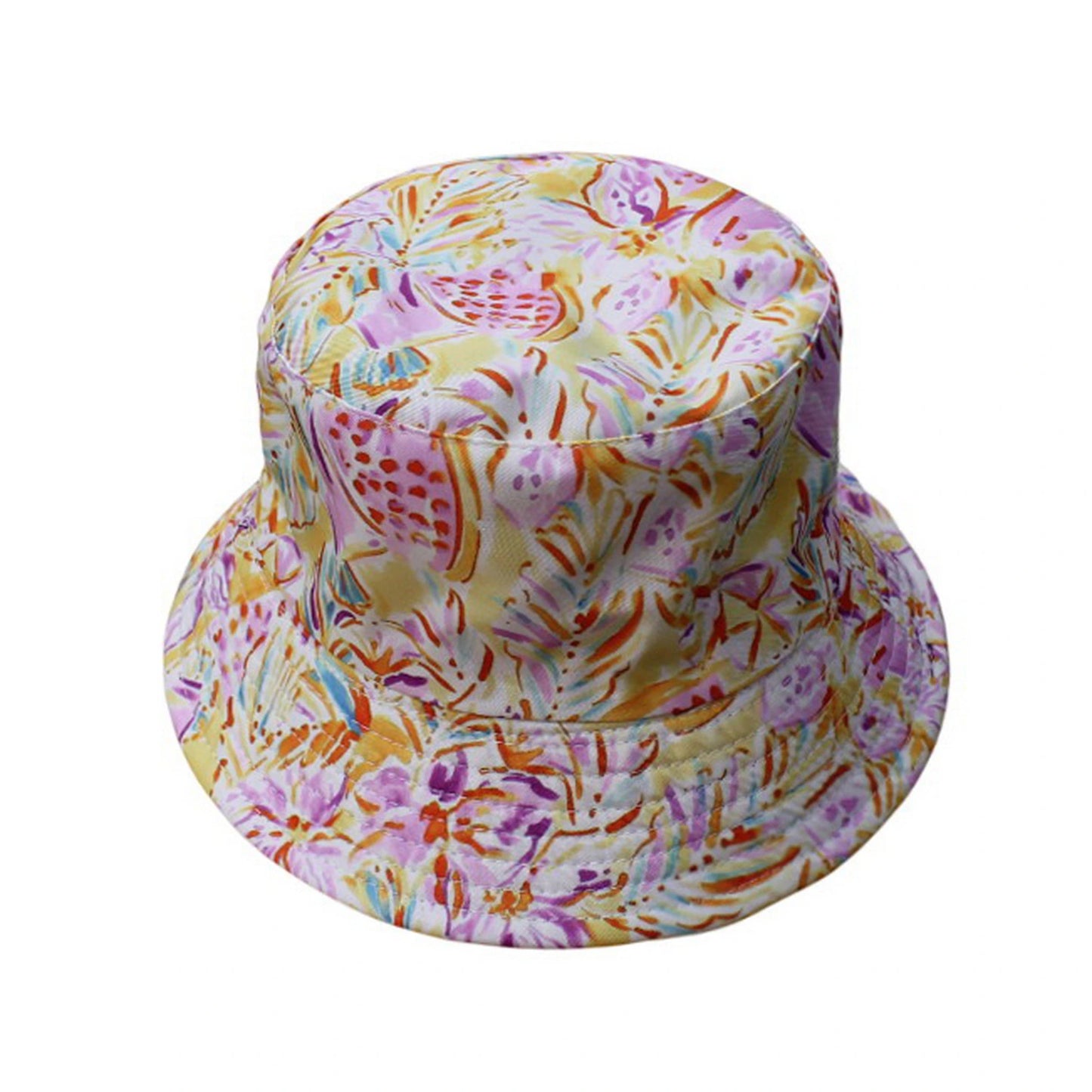 Patterned Bucket Hat | Watercolour Tropical Print – Yellow & Pink