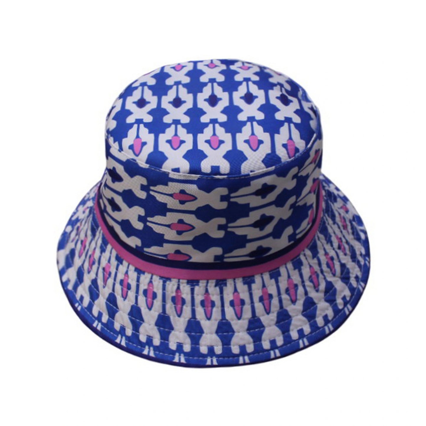 Patterned Bucket Hat | Ikat Print – Blue & Pink