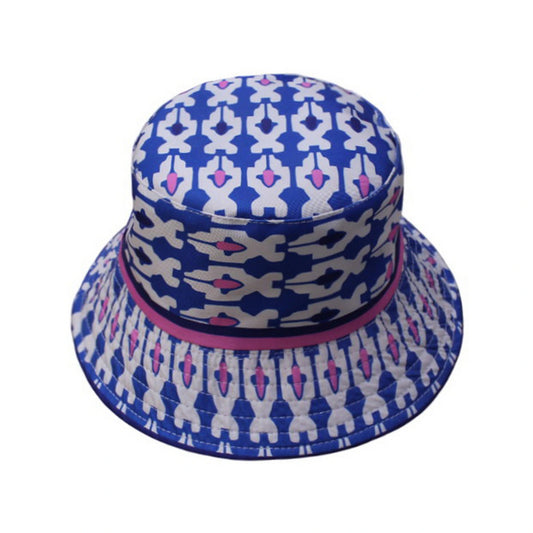 Patterned Bucket Hat | Ikat Print – Blue & Pink
