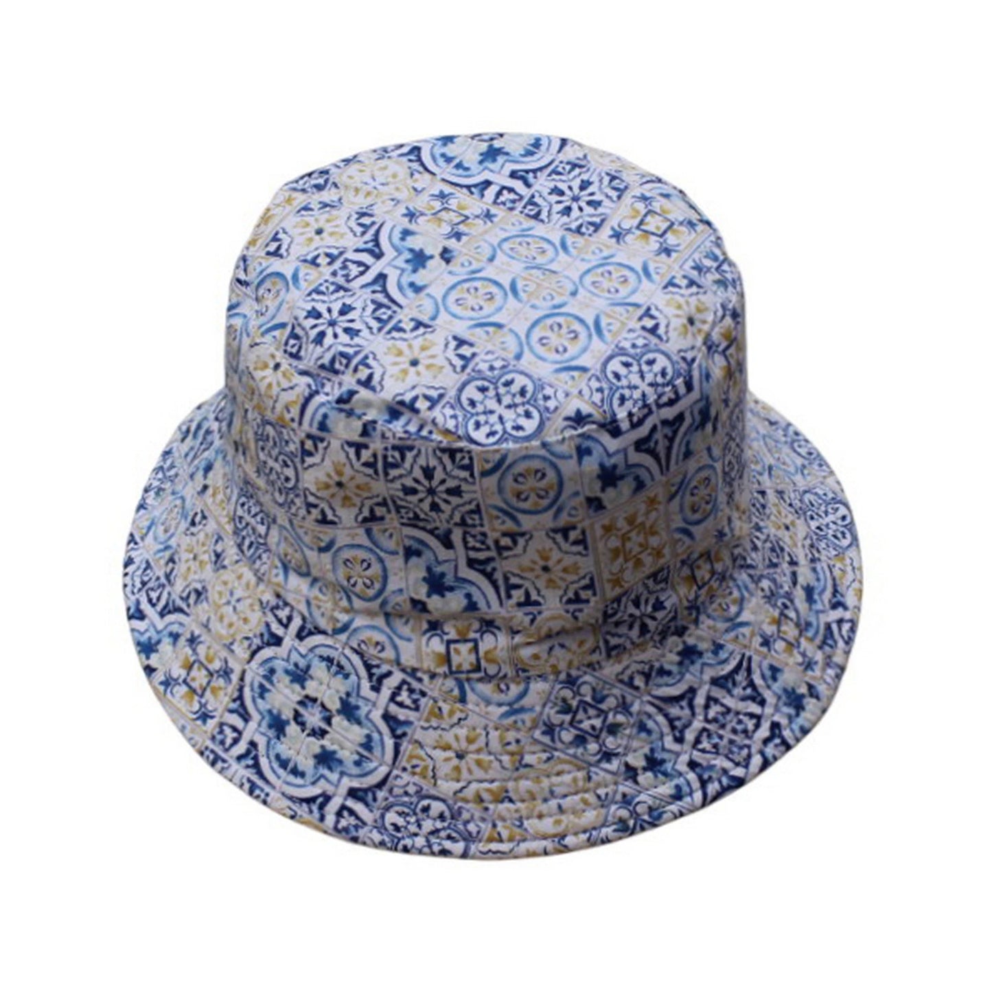 Patterned Bucket Hat | Mediterranean Tile Print – Blue & Gold