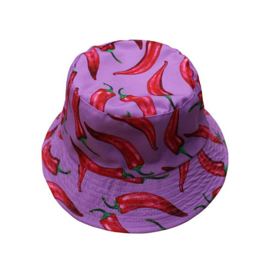 Patterned Bucket Hat | Red Chili Print – Purple
