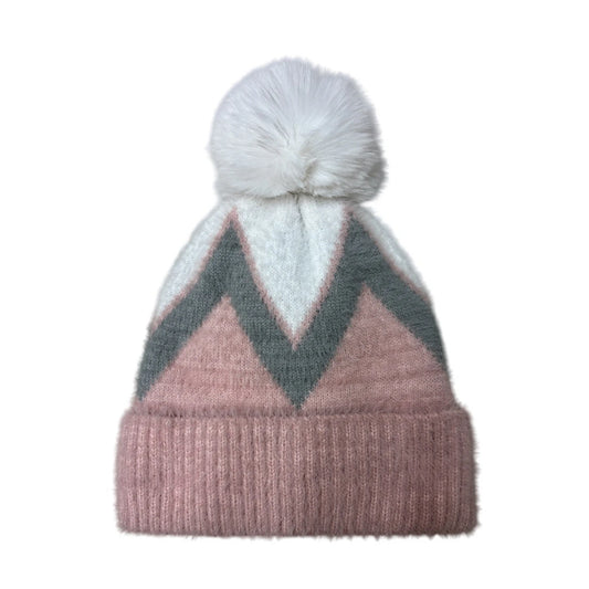 Fashion Bobble Hat | Chevron Pattern Pom-Pom Design – Dusty Pink