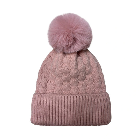Fashion Bobble Hat | Cable Knit Pom-Pom Design – Blush Pink