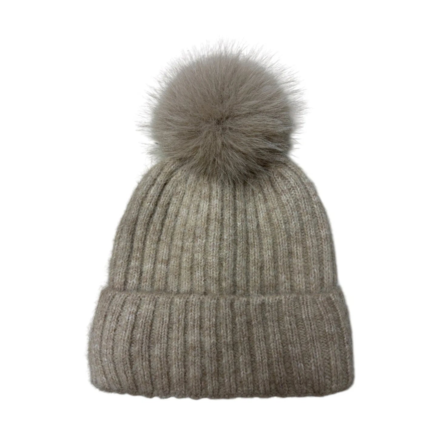 Fashion Bobble Hat | Ribbed Pom-Pom Design – Oatmeal