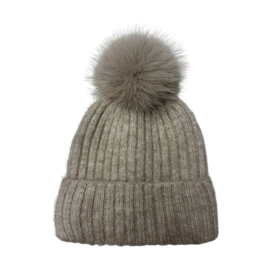Fashion Bobble Hat | Ribbed Pom-Pom Design – Oatmeal