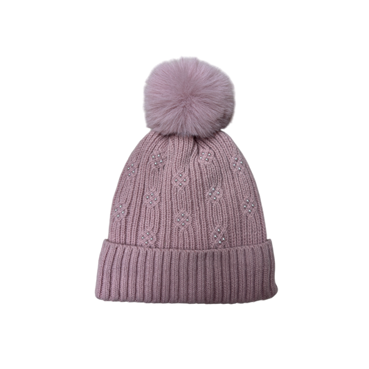 IGO2507502 Rhinestone Diamond Jacquard Basic Bobble Hat