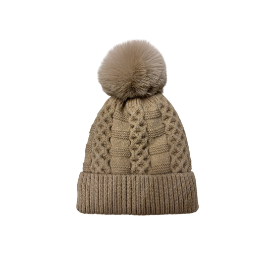 IGO2507503 Checkered Cable Knit Basic Bobble Hat