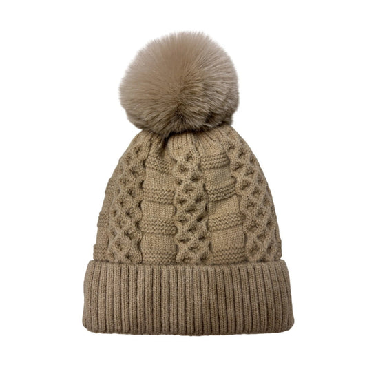 Fashion Bobble Hat | Cable Knit Pom-Pom Design – Brown