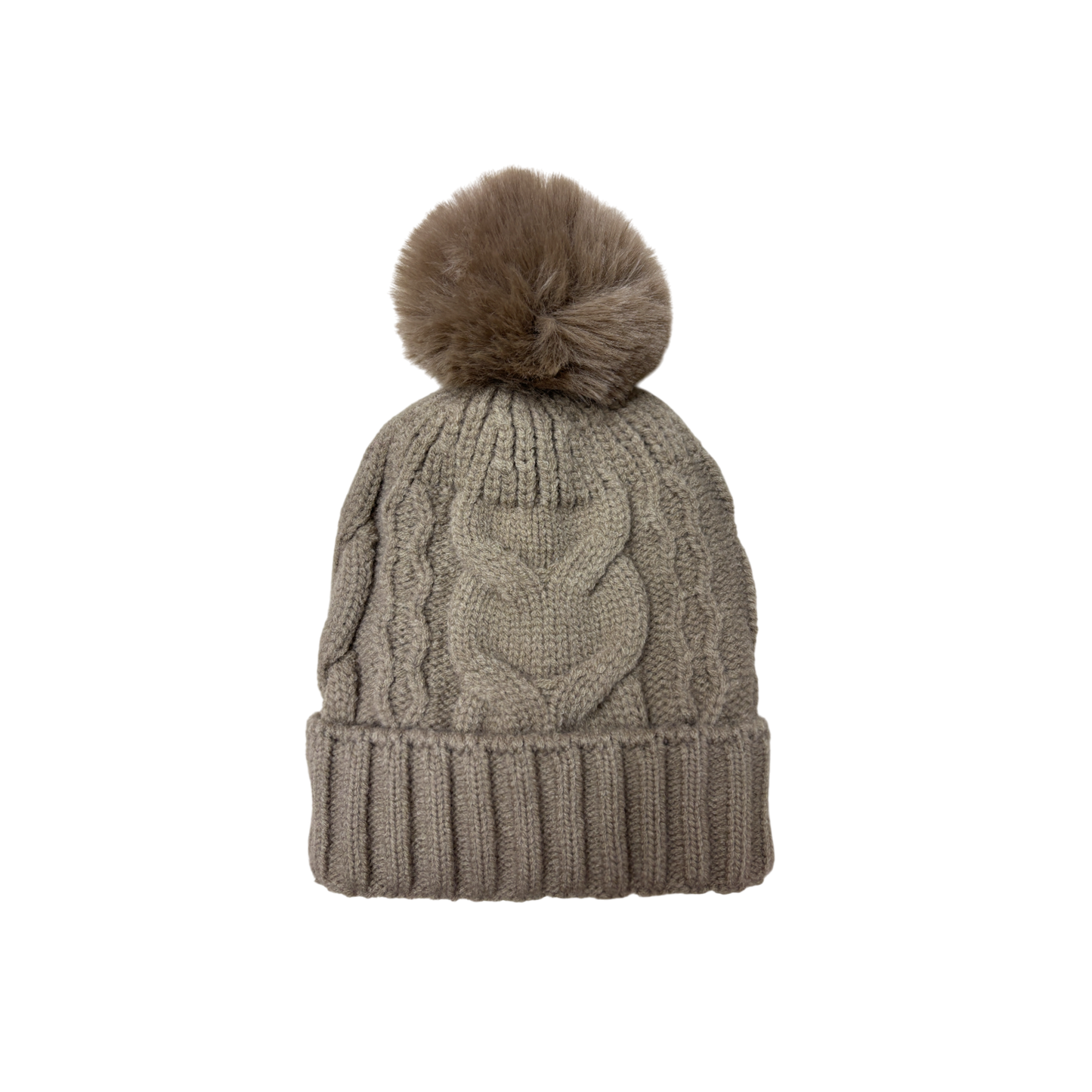IGO2507504 Heart Cable Knit Basic Bobble Hat
