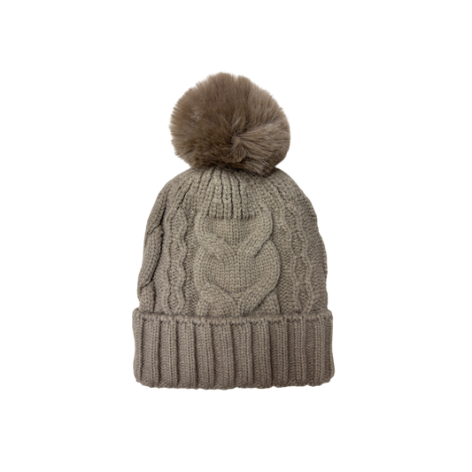 IGO2507504 Heart Cable Knit Basic Bobble Hat