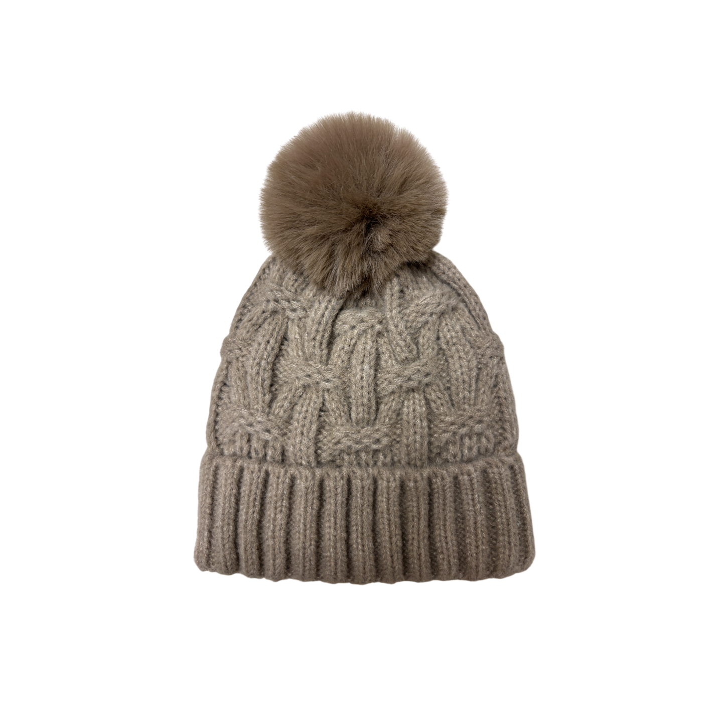 IGO2507505-1 Woven Cable Knit Basic Bobble Hat