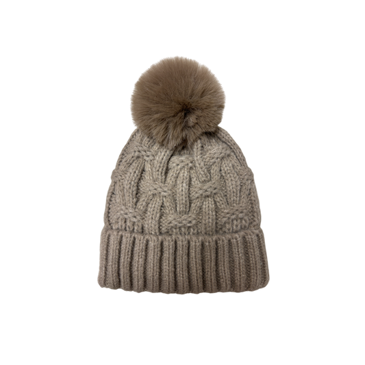 IGO2507505-1 Woven Cable Knit Basic Bobble Hat